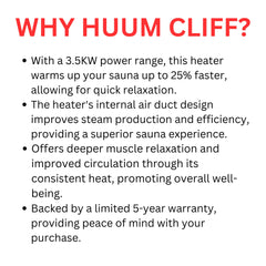 SAKSBY WHOLESALE Huum Cliff Mini 4 3.5KW electric sauna heater with sleek design and control panel for home sauna use.