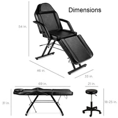 Black Adjustable Massage Bed Salon Chair w/ Hydraulic Stool by HomePacific