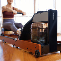 WalkingPad WR1 Foldable Water Rowing Machine showing a compact, water-resistance rowing machine with foldable design and digital monitor.