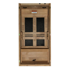 Maxxus S-Line 1-Person Low EMF FAR IR Sauna by Golden Designs Inc. with wood interior and control panel visible inside