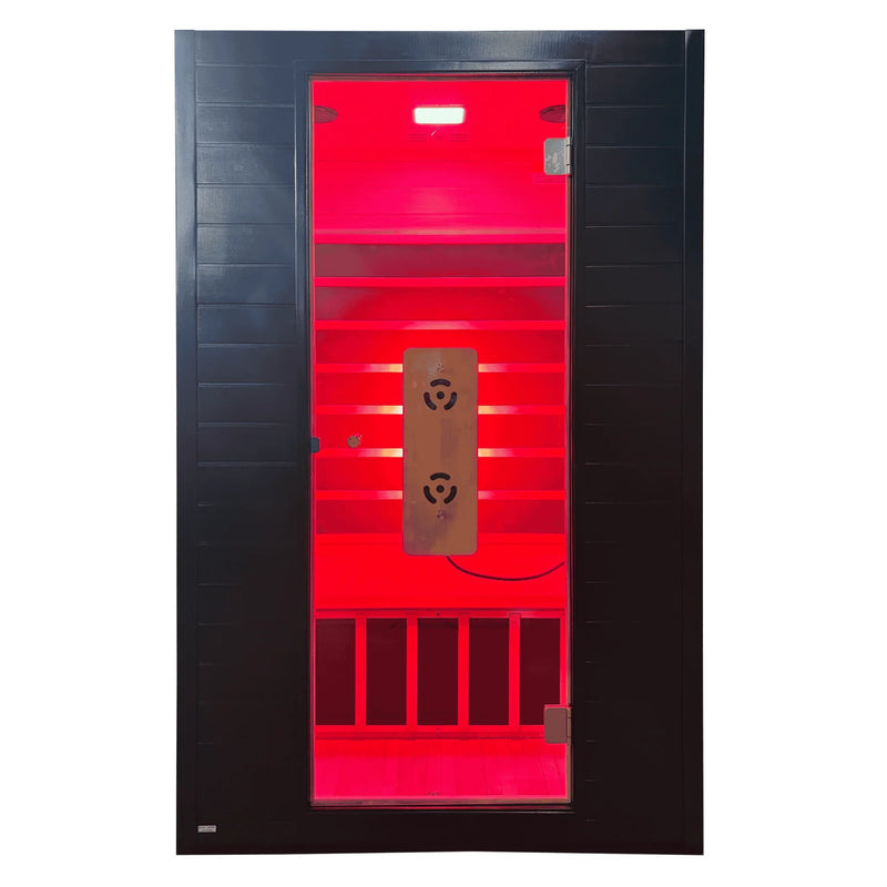 Zoppinh Finnmark FD-3 full spectrum infrared sauna for four people, featuring wood interior and adjustable seating.