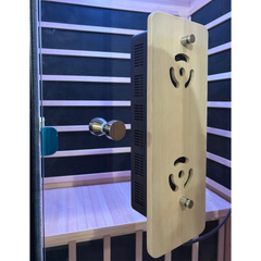 Finnmark FD-3 full spectrum infrared sauna by Zoppinh showing a spacious four-person wooden interior with heating panels.