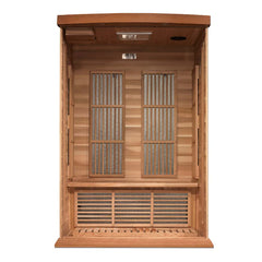 Interior view of Golden Designs MX-K206-01-ZF CED Maxxus 2-person near zero EMF far infrared sauna.
