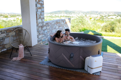 Zoppinh MSPA Mono Verto Series Rigid Hot Tub and Spa sauna with sleek design and wooden exterior, ideal for relaxation.