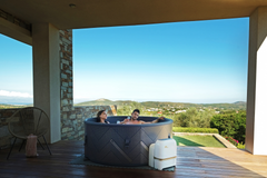 Zoppinh MSPA Mono Verto Series Rigid Hot Tub and Spa sauna with sleek design and wooden exterior, showing the product from a side view.