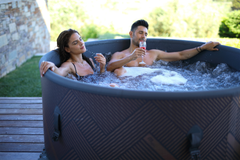 Zoppinh MSPA MONO Verto Series Rigid Hot Tub and Sauna with sleek design and wooden exterior, ideal for relaxing spa experiences.