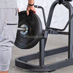 Plate loaded Excel T-Bar Row machine by Muscle D Fitness for commercial gyms, featuring sturdy construction and ergonomic design.