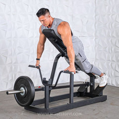 Muscle D Fitness Excel T-Bar Row machine for commercial gyms, plate-loaded strength training equipment with adjustable handles.
