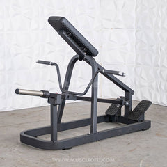 Muscle D Fitness Excel T-Bar Row machine for commercial gyms, plate-loaded, with sturdy metal construction and adjustable handles.