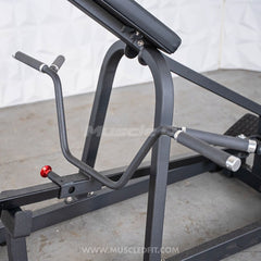 Plate loaded Excel T-Bar Row machine by Muscle D Fitness for commercial gyms, featuring sturdy construction and ergonomic design.