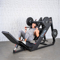Excel Linear Hack/Leg Press - Muscle D Fitness - Plate Load Hack Squat Combo - Weight Storage Pegs - Adjustable Foot Plate / Back Pad