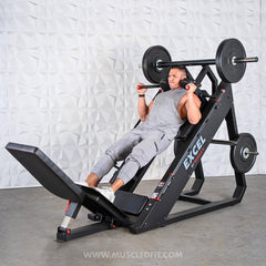 Excel Linear Hack/Leg Press - Muscle D Fitness - Plate Load Hack Squat Combo - Weight Storage Pegs - Adjustable Foot Plate / Back Pad