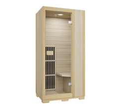 Zoppinh Blisspod Vienna Far Infrared Sauna with wooden interior and control panel, designed for home wellness and relaxation.