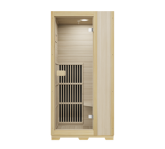 Zoppinh Blisspod Vienna Far Infrared Sauna with wooden interior and control panel, designed for relaxing infrared therapy.