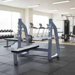 Olympic Flat Bench - Muscle D Fitness - 11 Gauge Steel - Commercial Upholstery - Weight Storage Pegs
