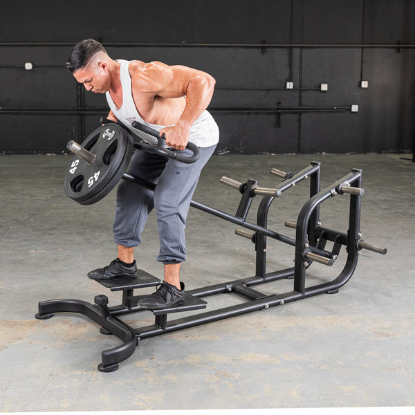 Muscle D Fitness Power Leverage V2 T-Bar Row fitness equipment with T-bar handle and weight plates for strength training exercises.
