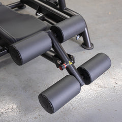 Muscle D Fitness Power Leverage V2 flat and decline convergent plate-loaded bench for strength training exercises.
