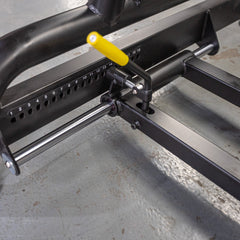 Muscle D Fitness Power Leverage V2 flat and decline convergent bench for plate-loaded strength training, shown with adjustable padding