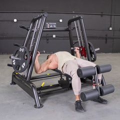 Muscle D Fitness Power Leverage V2 flat and decline convergent plate-loaded bench for strength training and versatile workouts.