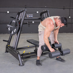 Muscle D Fitness Power Leverage V2 flat and decline convergent bench with padded seat and sturdy frame for strength training.