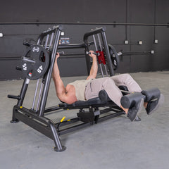 Muscle D Fitness Power Leverage V2 flat and decline convergent bench for plate-loaded weightlifting and strength training.
