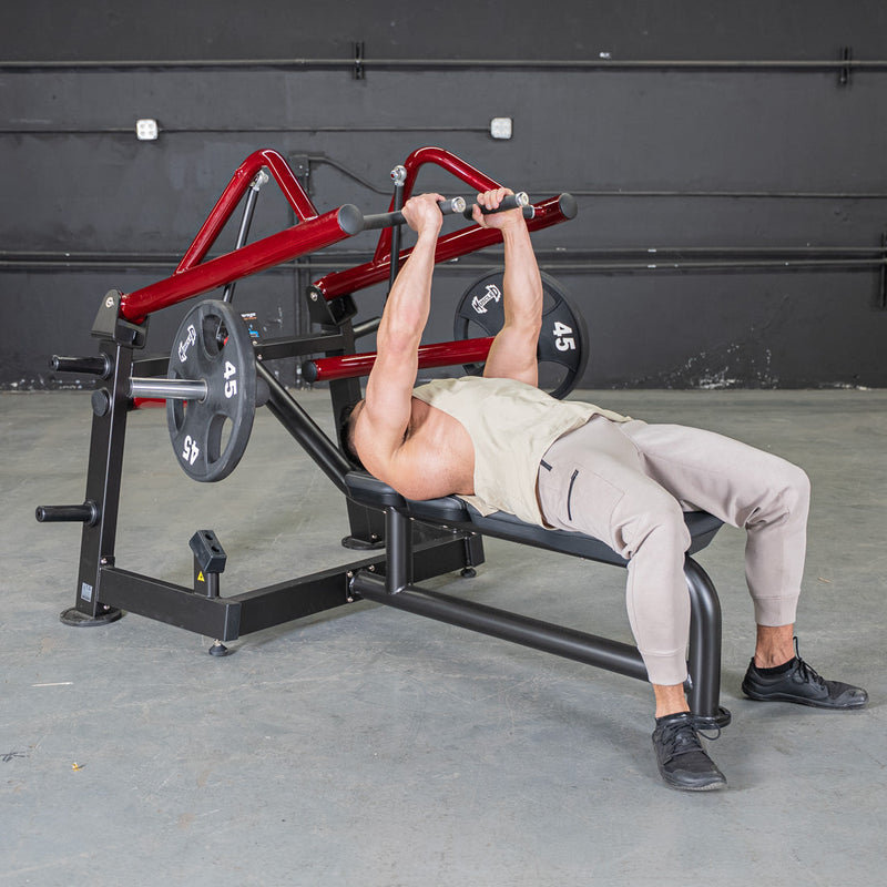 Muscle D Fitness Power Leverage V2 Horizontal Chest Press machine for strength training with padded handles and sturdy frame.