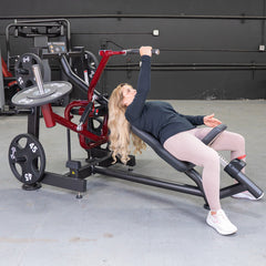 Muscle D Fitness Power Leverage V2 Incline Pec Fly plate-loaded iso-lateral chest machine showing padded seat and adjustable arm supports.