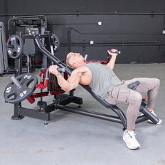 Muscle D Fitness Power Leverage V2 Incline Pec Fly plate-loaded iso-lateral chest machine showing padded handles and incline frame.