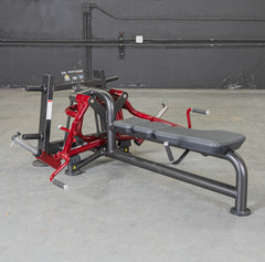 Muscle D Fitness Power Leverage V2 Lying Pec Fly plate-loaded gym machine with padded seat and adjustable arm supports.