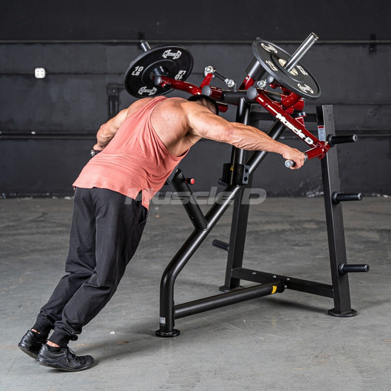 Muscle D Fitness Power Leverage V2 Plate-Loaded Rear Delt Machine for targeting rear shoulder muscles in a gym setting