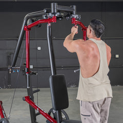 Muscle D Fitness Power Leverage V2 seated pec fly and rear delt combo machine with weight storage, plate loaded for strength training.