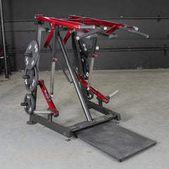 Muscle D Fitness Power Leverage V2 Viking Press Calf machine with padded seat and weight plates for strength training.