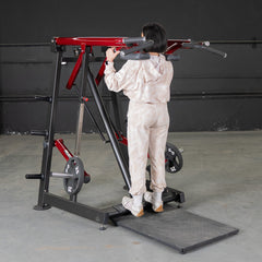 Muscle D Fitness Power Leverage V2 Viking Press Calf machine with padded seat and weight plates for leg and calf training.
