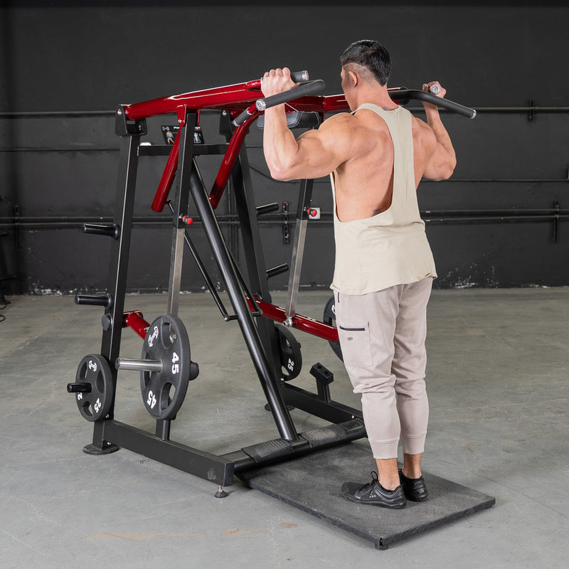 Muscle D Fitness Power Leverage V2 Viking Press Calf machine with weight plates and padded seat for calf and leg exercises.