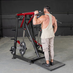 Muscle D Fitness Power Leverage V2 Viking Press Calf machine with adjustable weights and padded support for calf exercises.