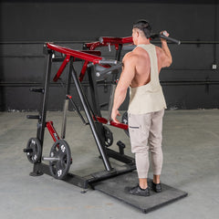 Muscle D Fitness Power Leverage V2 Viking Press Calf machine with padded seat and adjustable footplate for leg press exercises.