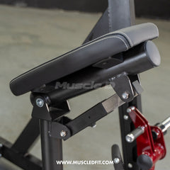 Muscle D Fitness Power Leverage V2 Chest Supported Linear Bearing Row plate loaded gym equipment with padded support and adjustable handles.