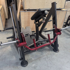 Muscle D Fitness Power Leverage V2 chest supported linear bearing row machine with plate-loaded design and padded support.