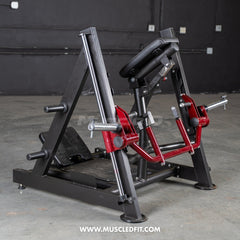 Muscle D Fitness Power Leverage V2 Chest Supported Linear Bearing Row plate-loaded gym equipment with padded chest support and adjustable weights.