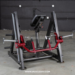 Muscle D Fitness Power Leverage V2 Chest Supported Linear Bearing Row plate-loaded gym machine with padded chest support and linear bearing system.