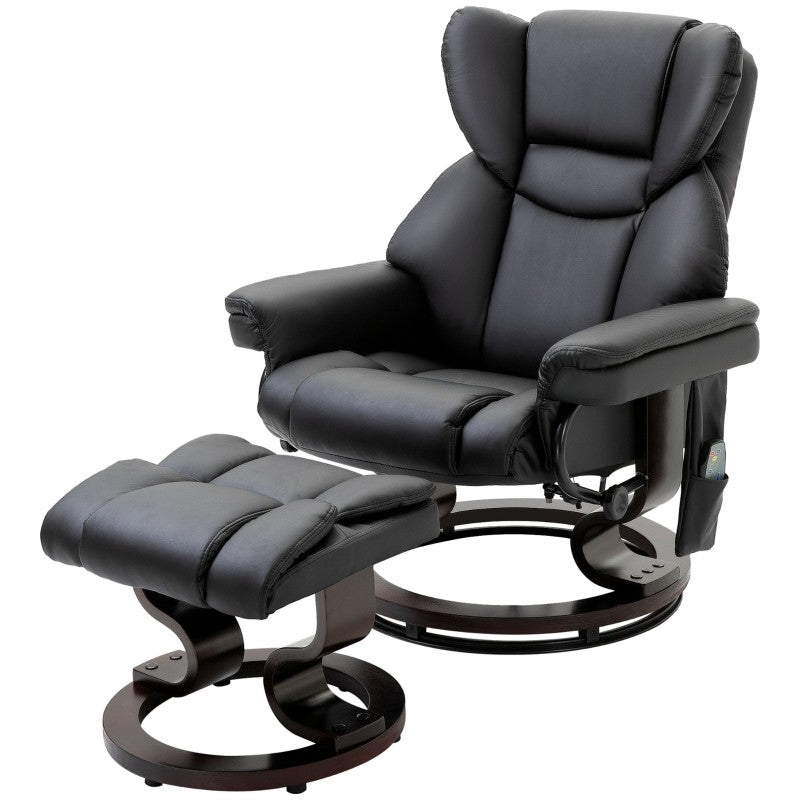 Adjustable Black Faux Leather Remote Massage Recliner Chair w/ Ottoman by HomePacific