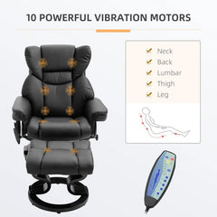 Adjustable Black Faux Leather Remote Massage Recliner Chair w/ Ottoman by HomePacific