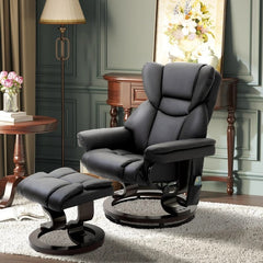 Adjustable Black Faux Leather Remote Massage Recliner Chair w/ Ottoman by HomePacific