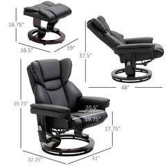 Adjustable Black Faux Leather Remote Massage Recliner Chair w/ Ottoman by HomePacific