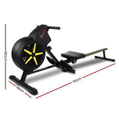 Trustymall Everfit rowing exercise machine with resistance for home gym workouts, featuring a sleek black design and adjustable features.