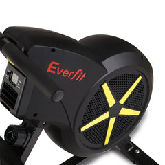 Trustymall rowing exercise machine with black resistance system for home gym, featuring adjustable foot pedals and a sturdy frame.