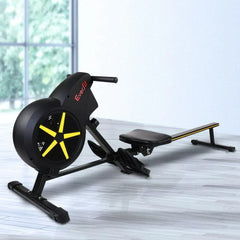 Trustymall Everfit rowing exercise machine with black resistance rower for home gym workouts, featuring adjustable resistance and console display.