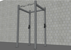 Muscle D Fitness TGrip Basic Commercial 4 Post Rack Complete Kit with 3x3 steel frame and safety bars, shown in a gym setting