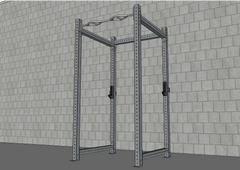 Muscle D Fitness TGrip Commercial 4 Post Rack with 3x3 steel frame, multi-grip pull-up bar, and sandwich J-hooks in a gym setting.