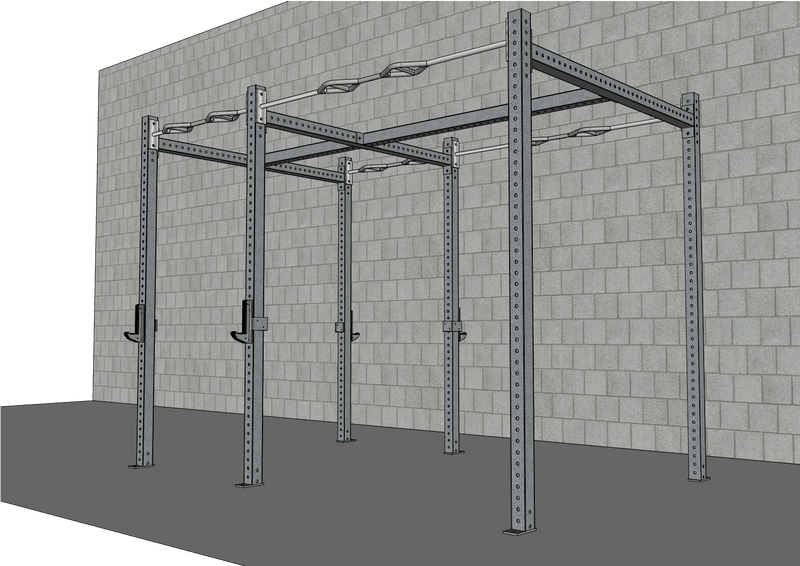 Muscle D Fitness TG-R10-S-FK1 TGrip Commercial 10-foot rig with steel weight set, featuring sturdy construction and multiple attachment points.